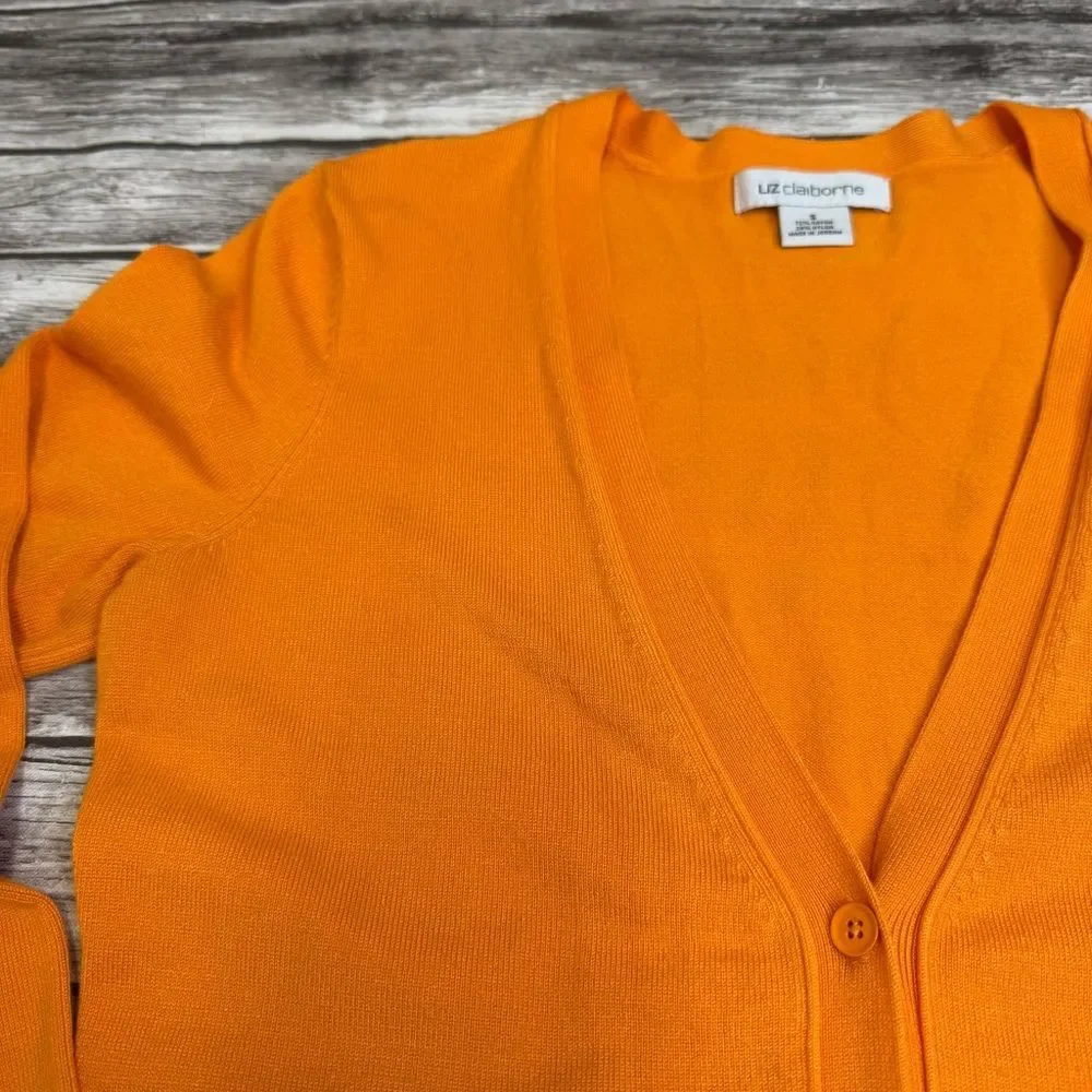 Liz Claiborne Women Long Cardigan Small Golden Orange Button Front Tunic Sweater